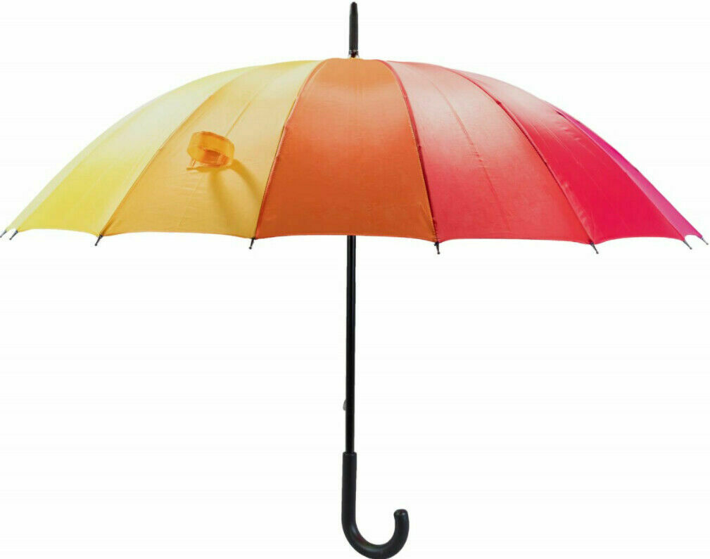 Ladies Women Rainbow Umbrella Large Strong Walking Rain Sun Multicoloured